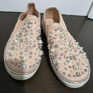 Stuart Weitzman Vance Pearls Girl Pink Textile  shoes SNEAKERS Slip On  1